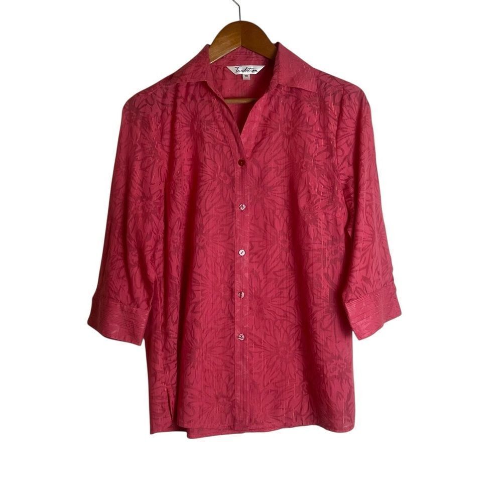 3 for $30! Tradition pink floral button up shirt
